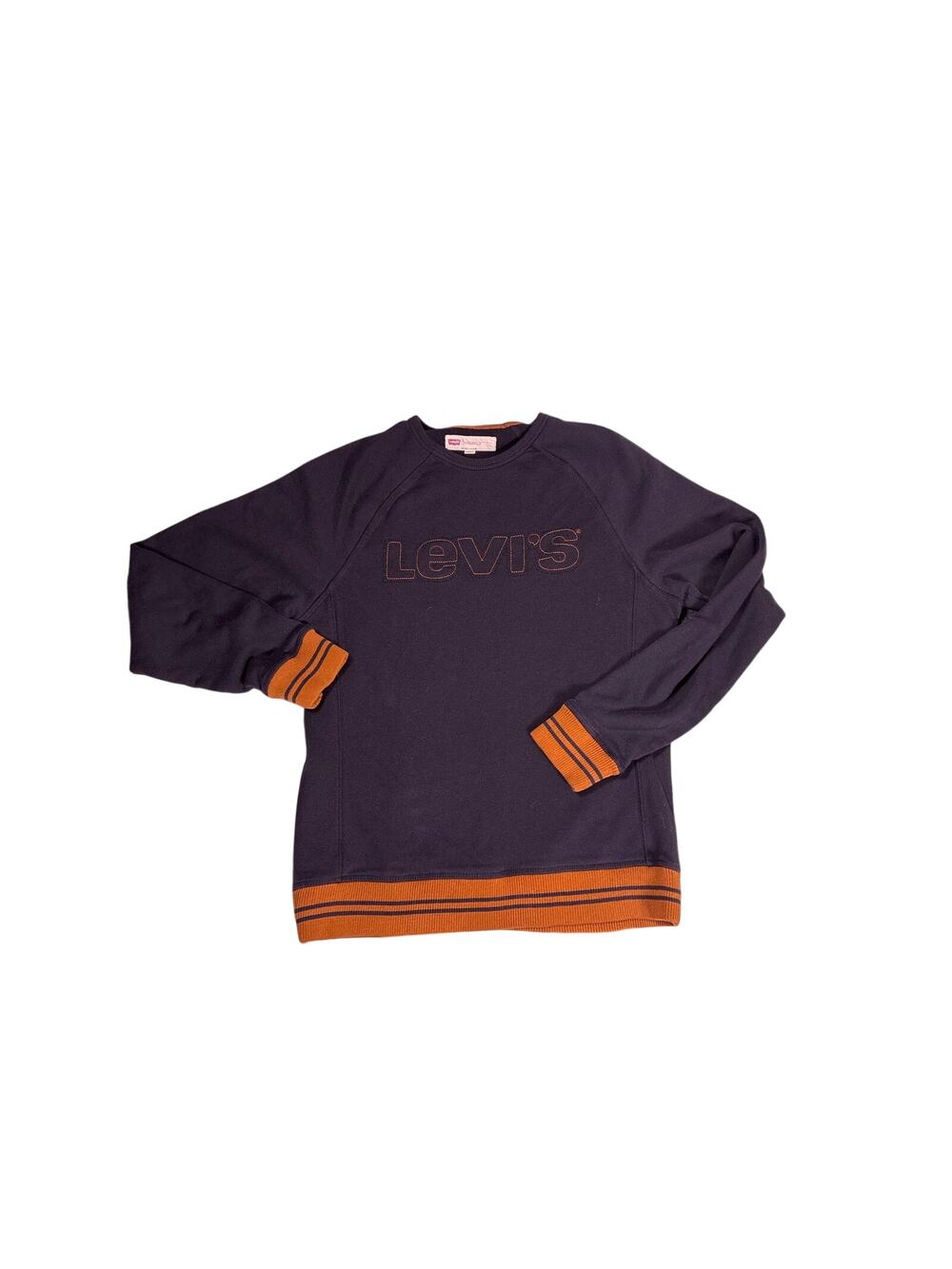 Vintage Levi's Crewneck Sweater Mens Small Orange Gray Stitched Logo Pullover